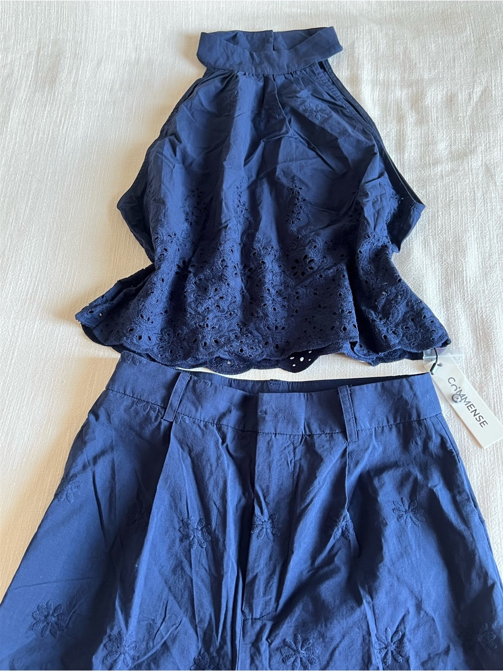 Commense Navy Eyelet Two-Piece Pant Set - Picture 3 of 7